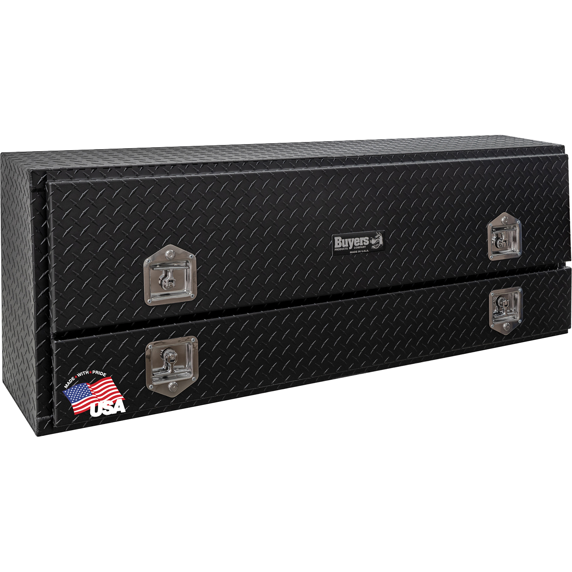 Buyers Products, 21x13x60 Black Diamond Tread Alum Contractor Box, Width 60 in, Material Aluminum, Color Finish Diamond Plate Matte Black, Model# 1735630